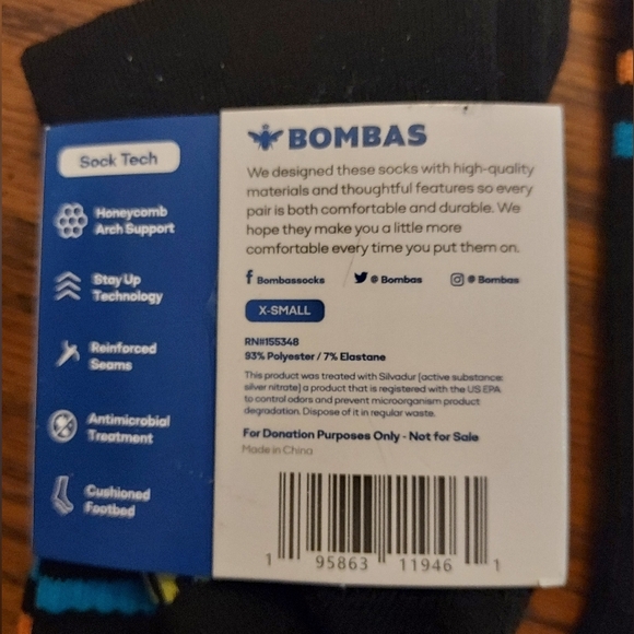 Bombas 2 Pairs Of Unisex Black Socks with Blue and Orange Stripes - Picture 3 of 3